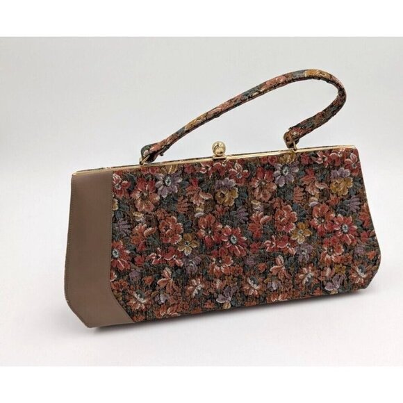 Vintage 80s Floral Print Woven Tapestry Purse Handbag Life Stride - Picture 1 of 11